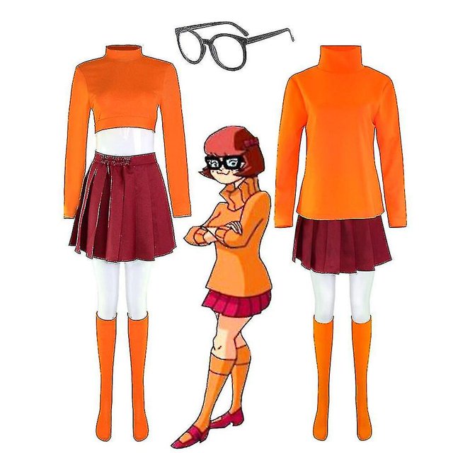 Disfraz de Anime Velma, disfraz de personaje de película, uniforme naranja, disfraz de Halloween para mujeres y niñas, disfraz de Cosplay, peluca-AM