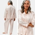 thumbnail image 2 of Fishers Finery Women's 100% Mulberry Silk Long Pajama Set with Gift Box (Striped Pink, S), 2 of 6