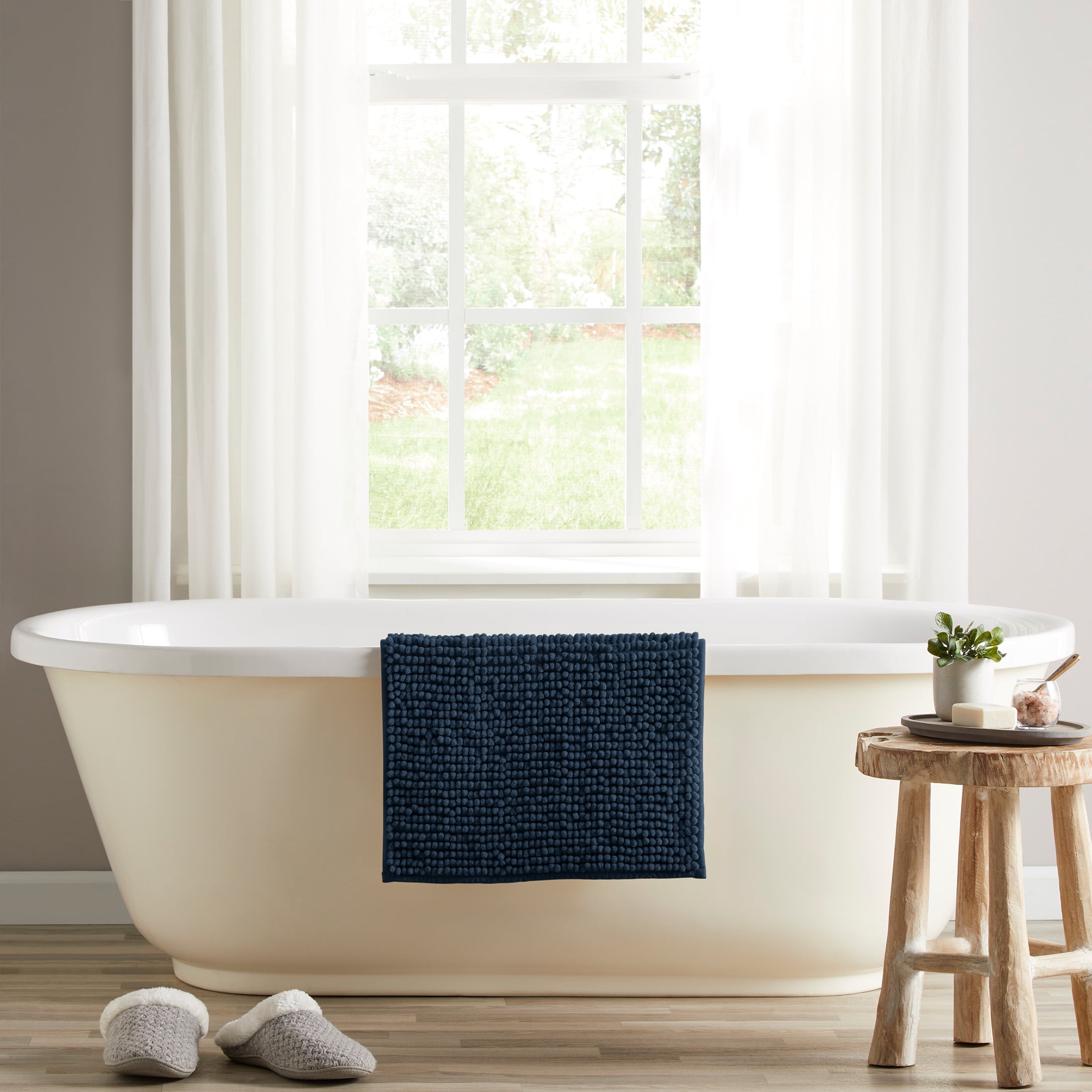 Mainstays Basic Polyester Chenille Noodle Bath Rug, Blue Cove, 17"x24", 2-Piece Set