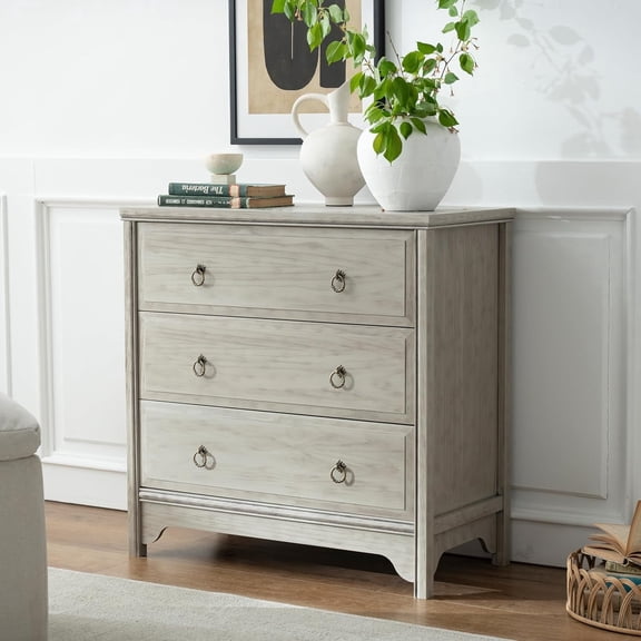 ANHDAH Storage Dresser Chest for Bedroom, 3 Wood Drawer Dresser for Clothes, Gray