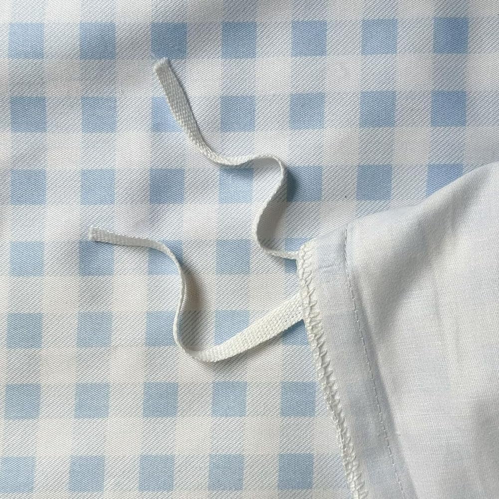 Light Blue Gingham Ruffle Duvet Cover Queen Size, 3 Pieces Soft Pre-Washed Microfiber Checked Plaid Comforter Cover Set, Vintage Farmhouse Bedding Set(Blue Gingham, Queen 90"x90")