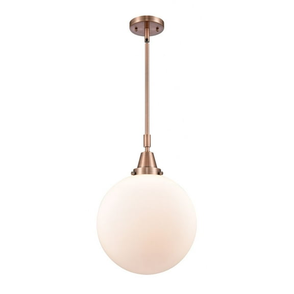 447-1S-AC-G201-12-Innovations Lighting-Beacon - 1 Light Stem Hung Mini Pendant-16.13 Inch Tall and 12 Inch Wide-Antique Copper Finish-Matte White