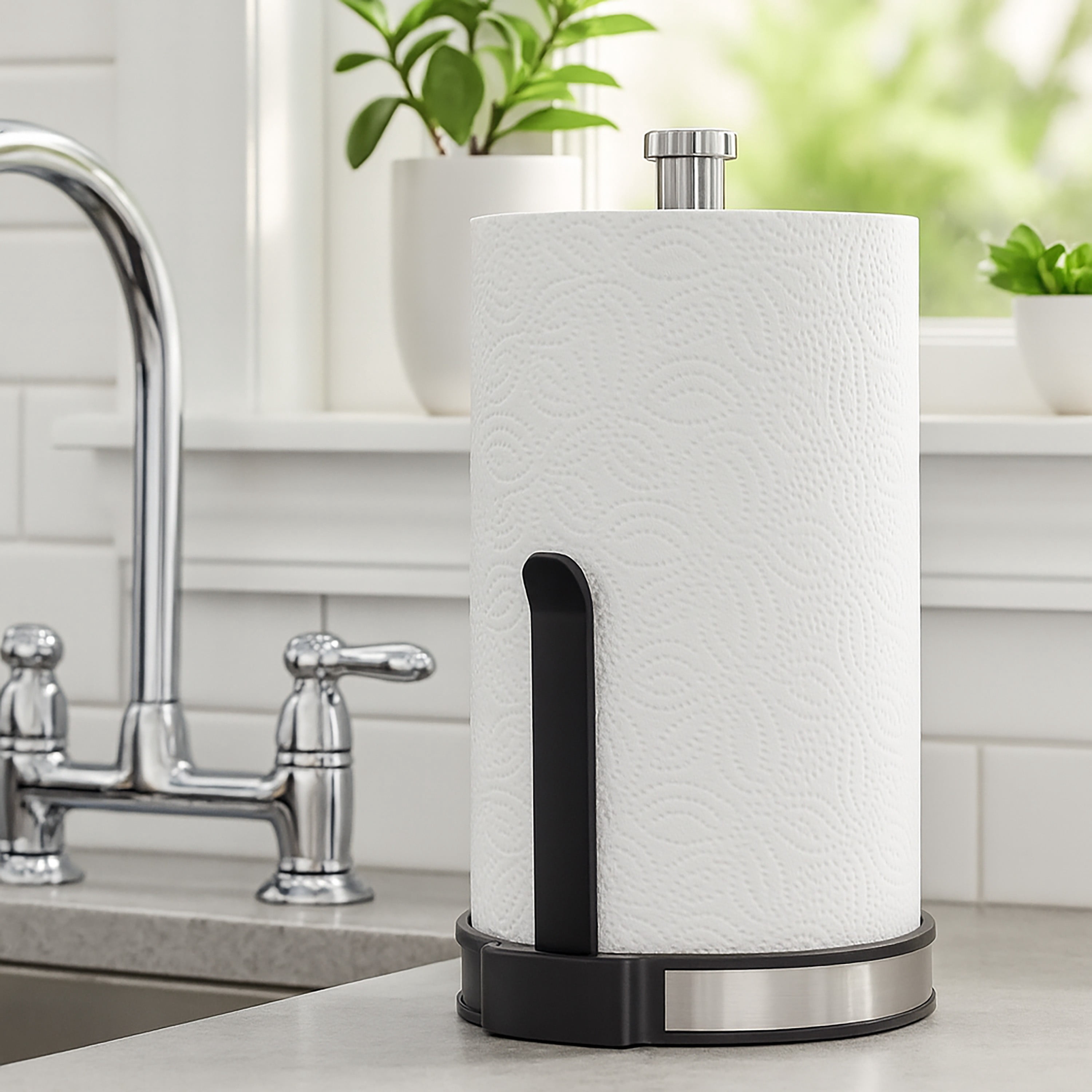 Kitchen Details Paper Towel Holder with Deluxe Tension Arm in Black
