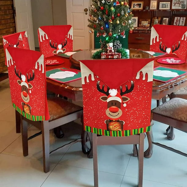 ShenMo, 4 Uds., fundas navideñas para sillas, fundas de tela para añadir sillas, decoración navideña, se adapta a todas las sillas, fundas para sillas, fundas para muebles LingWen 9024715196750