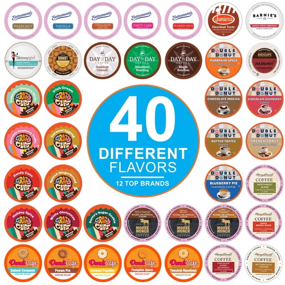 Perfect Samplers Flavored Coffee Variety Pack, 40 Count Premium K-Cup Pods, Assorted Medium to Bold Roasts for Keurig Machines