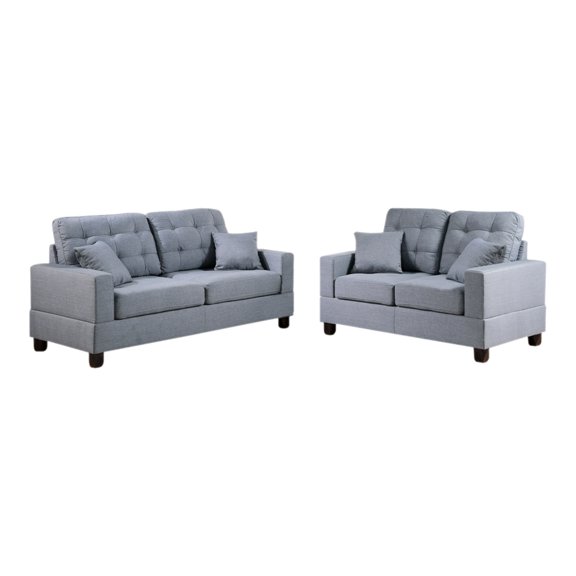 Gracious 2 Pieces Sofa Set With Pillows In Gray