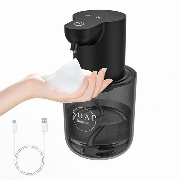 Dispensador Automático de Jabón Sin Contacto, Dispensador de Jabón de Manos Espumoso Ajustable de 4 Niveles, Dispensador Automático de Jabón de Montaje en Pared, Negro