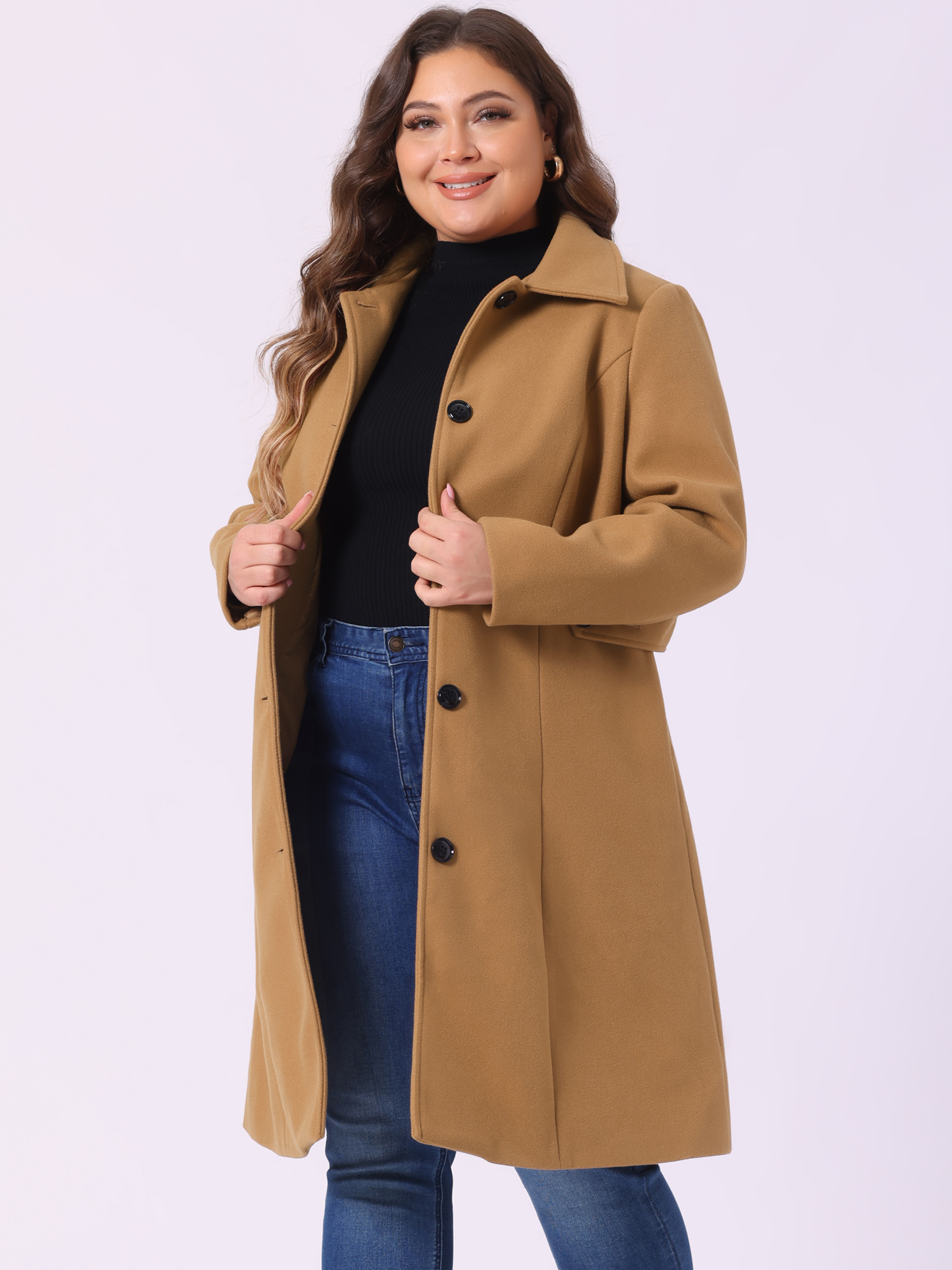DARING DIVA Women's Plus Size Long Sleeve Utility Overcoat 3X Camel