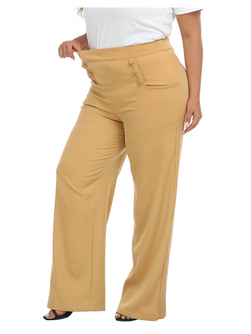 HDE Women's Comfy High Waisted Dress Pants, Wide Leg Palazzo