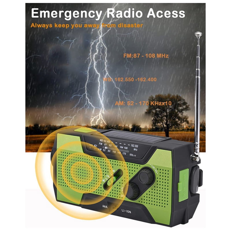 2X Emergency Weather Radio Hand Crank Portable Solar Charging with AM/FM/NOAA LED Flashlight SOS Alert 2000mah