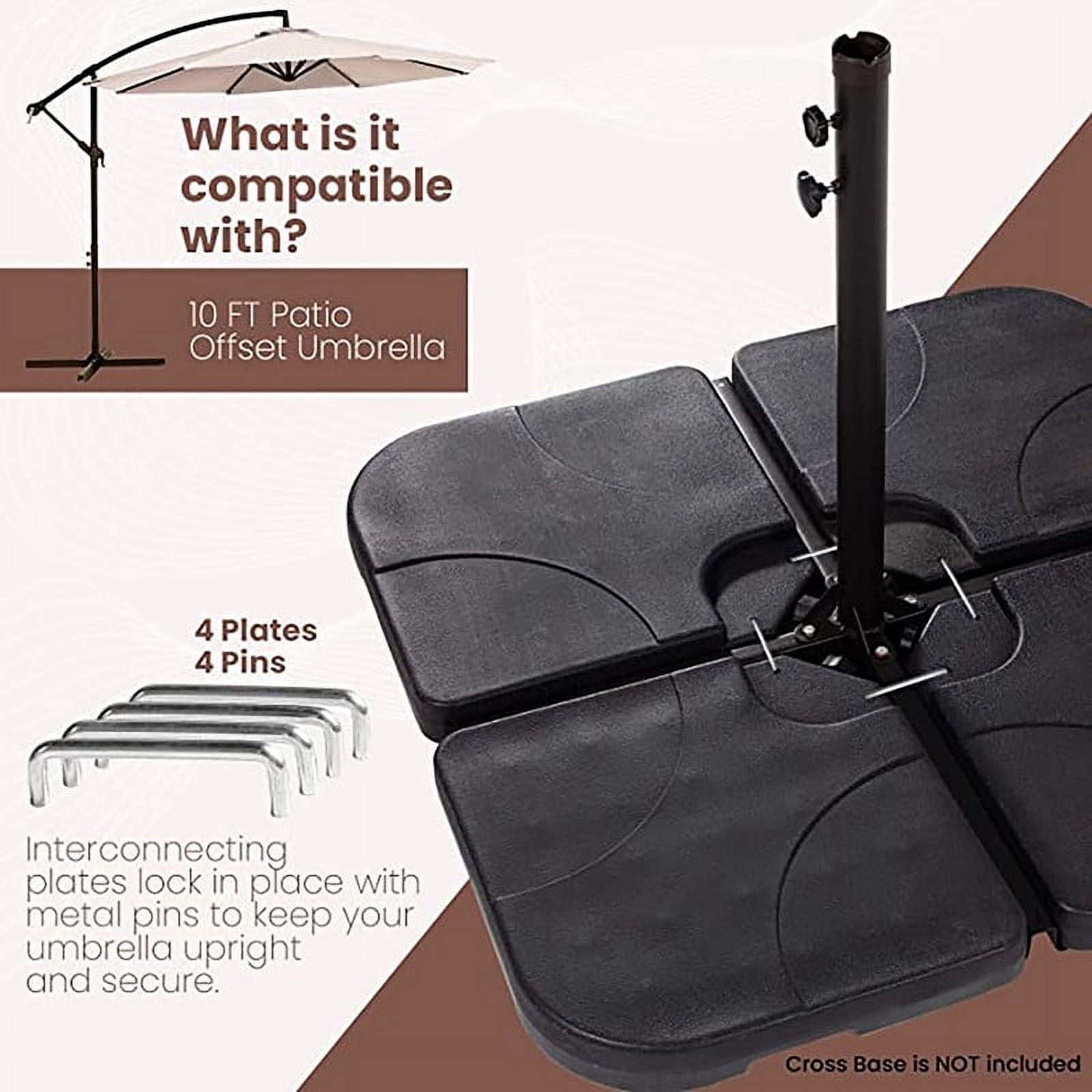 JUSTLET 10' 230lbs 4-Pieces Outdoor Hanging Offset Cantilever Umbrella Base for Patio(No Umbrella), Black
