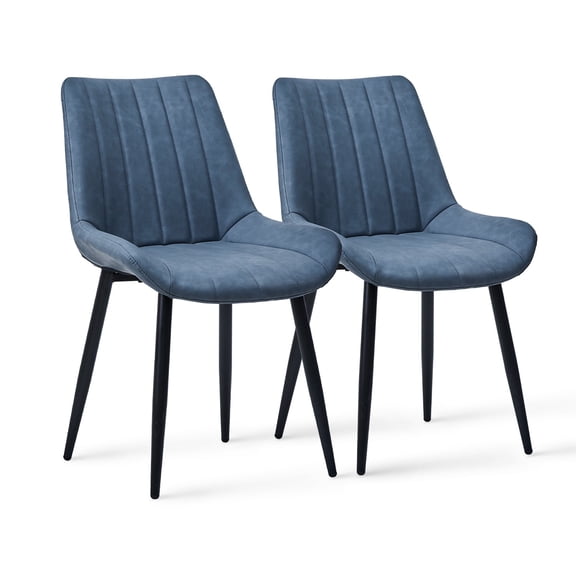 Clipop Dining Chairs Set of 2 Faux Leather Upholstered with Heavy-Duty Metal Legs,for Kitchen,Blue