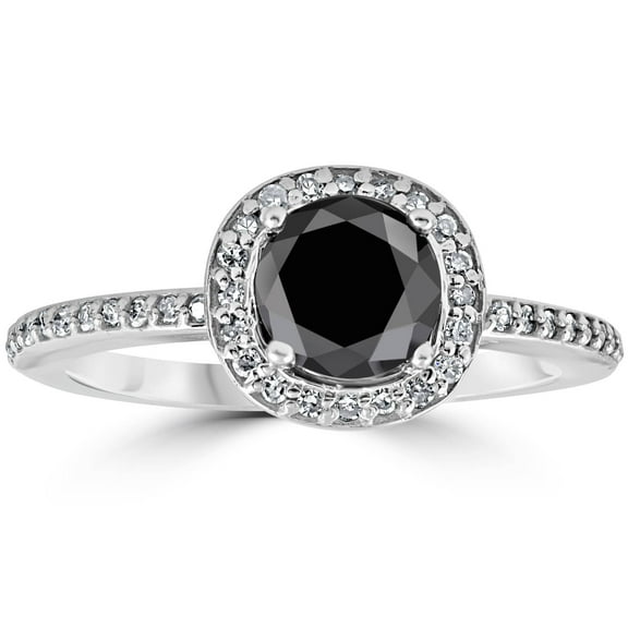 Pompeii 1 1/10ct Treated Black Diamond Cushion Halo Engagement Ring 14K White Gold