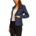 thumbnail image 4 of INSPIRE CHIC Women's Tweed Jackets Notched Lapel Long Sleeve Open Front Plaid Tweed Blazer M Dark Blue Sparkly, 4 of 6