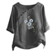 thumbnail image 1 of Blusas de Manga Corta para las Mujeres Impreso Cuello Redondo Camiseta, Top de Algodón de Imitación Casual para el Hogar Y Diario, 1 of 4