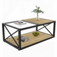 thumbnail image 5 of Modern Industrial Coffee Table for Bedroom & Living Room - Tempered Glass & Natural Wood MDF Top (W39.37"*D22.84"*H15.36", 220lbs Capacity), 5 of 16