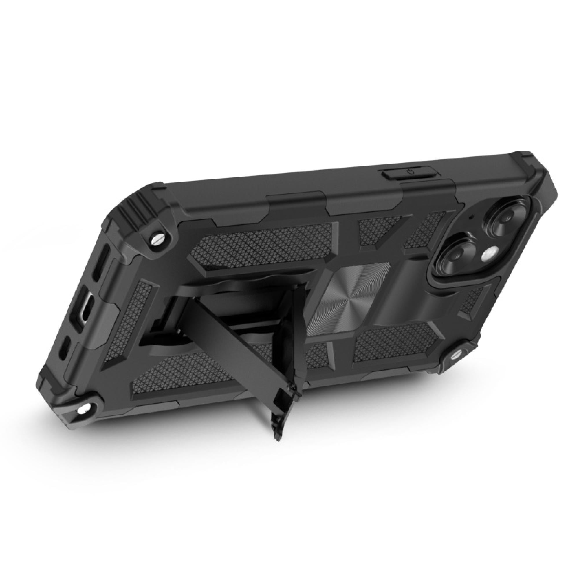 Sturdy Hybrid Protective Phone Case with Kickstand for Apple iPhone 15 (6.1") – Dual-Layer Shock-Absorbing Cover, Black