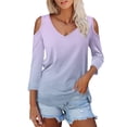 thumbnail image 2 of WZXFASHION Hauts pour Femmes à Manches 3/4 2025 Printemps Col Décontracté Tunique Imprimée T-Shirts à Manches Trois Quarts Hauts pour Femmes à 50 % de Rabais Liquidation T-shirt à Manches Longues pour Femme, 2 of 7