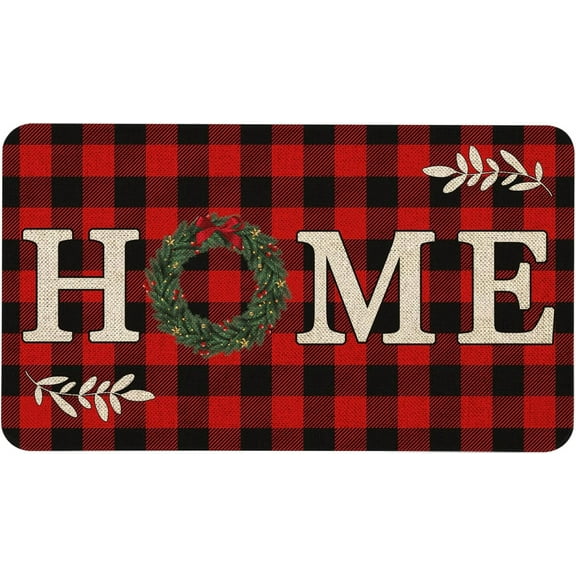 Christmas Door Mat 30 X 17 Inch Red Buffalo Plaid Home Doormat Indoor Outdoor Entrance Floor Rug Non Slip Winter Christmas Decor Rubber Welcome Mats