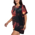 thumbnail image 3 of Womens Pajama Sets With Pocket, Lone Rider Under Red Sky Lounge Sets Short Sleeve Sleepwear PJ Sets for Women, 3 of 6