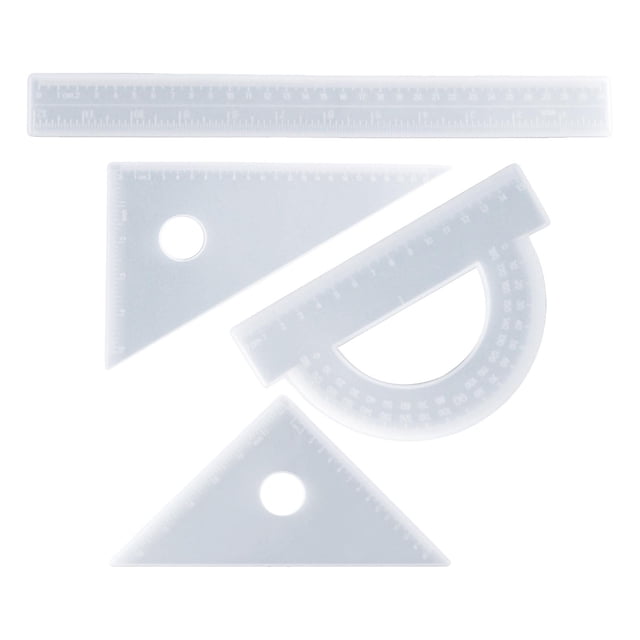 Juego de geometría de resina de regla de 4 piezas Fundición con triángulo, transportador, juego de regla de ángulo con escala para kit de matemá