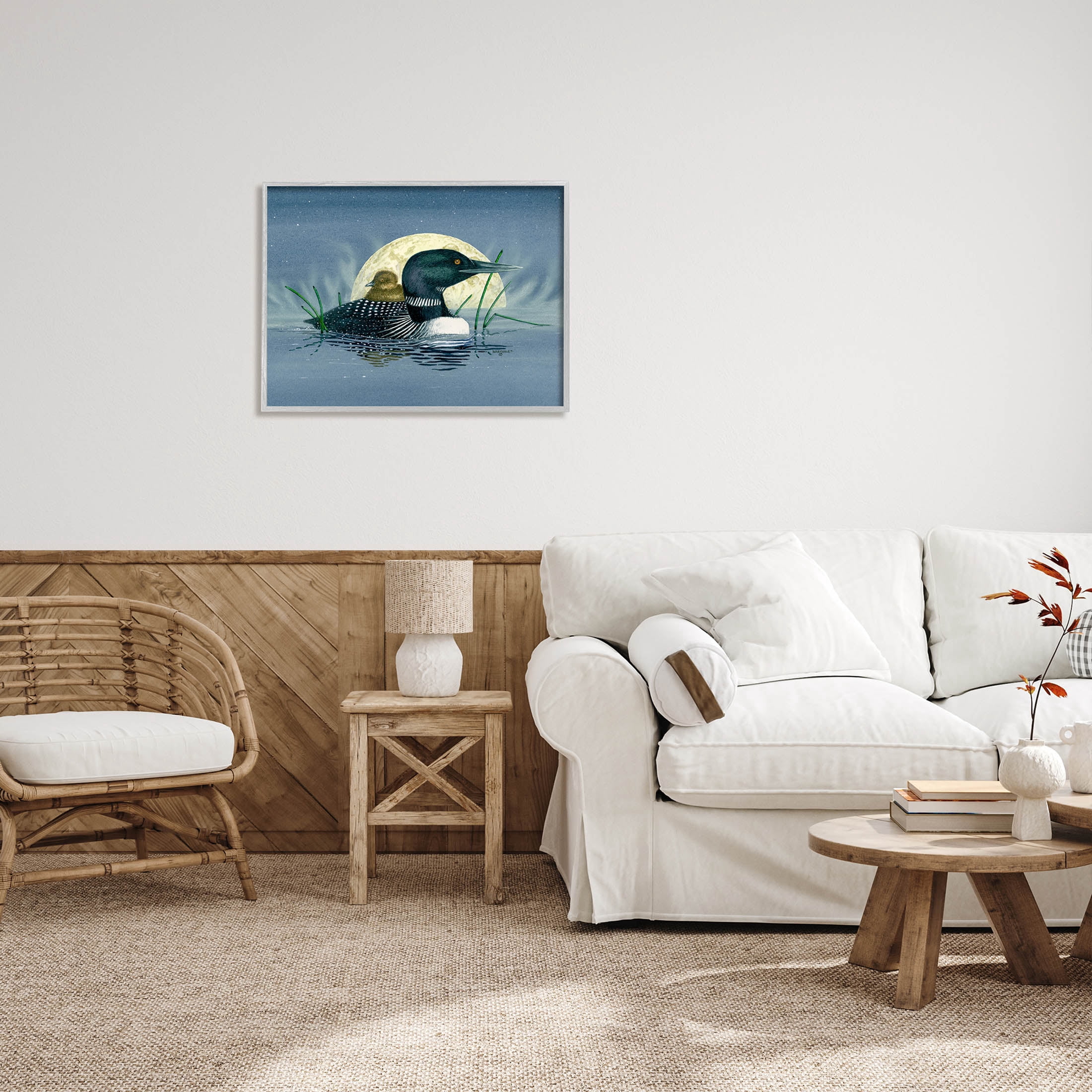Mallard Duck Moonlit Pond Animals & Insects Graphic Art Gray Framed Art Print Wall Art