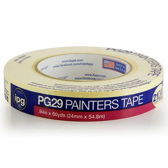 1-Roll of 1” Intertape PG29-160 ProMask Painter’s Low Tack Premium Paper Masking Tape