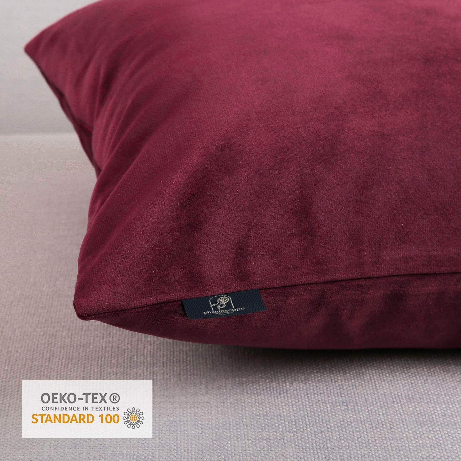 Phantoscope Soft Silky Velvet Series Decorative Throw Pillow, 18" x 18", Dark Red, 1 Pack