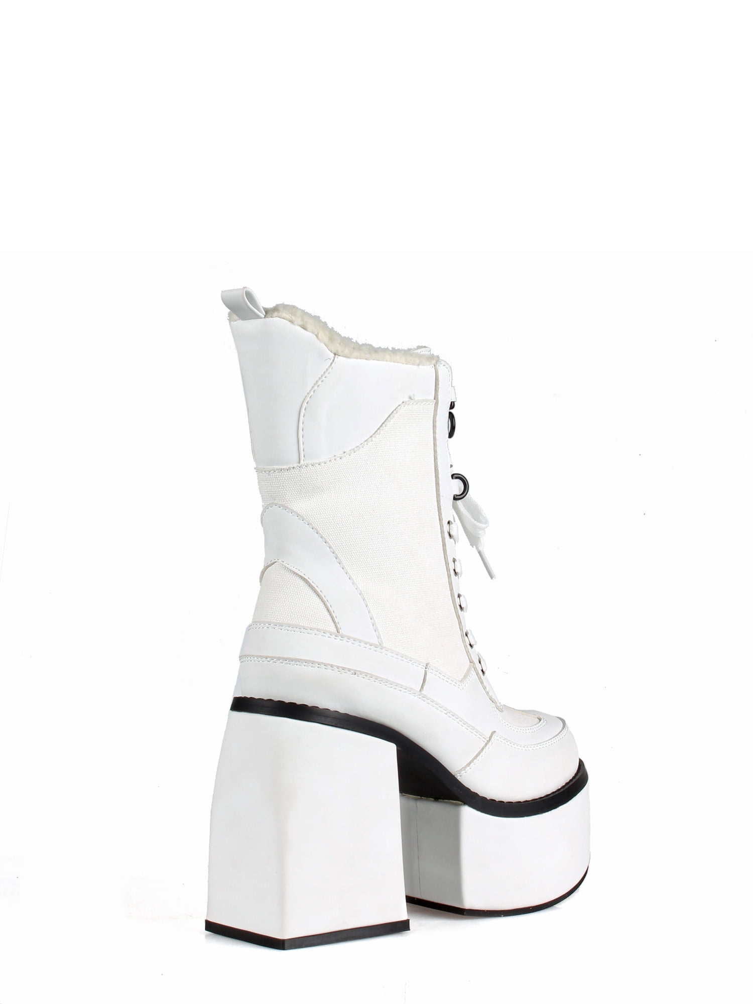 Lace up Women's Platform Block Heel Mid Calf Boots in White