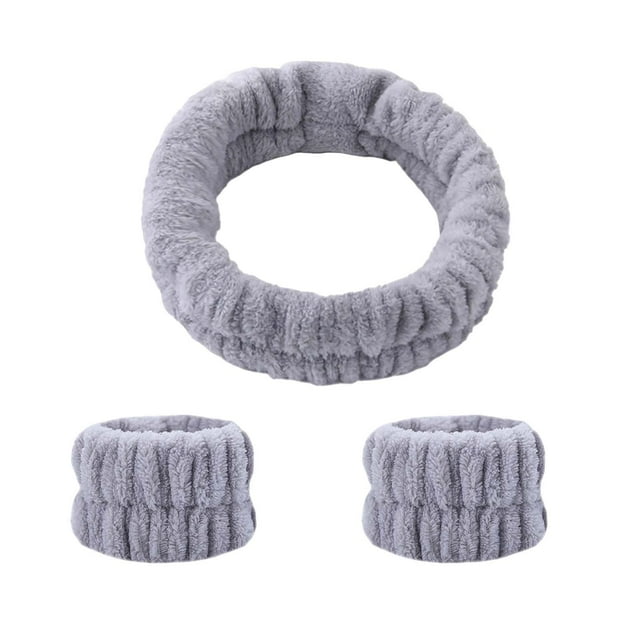 Conjunto SPA Yuyangstore Diadema Muñequera Diadema Maquillaje Muñequeras Faciales Gris