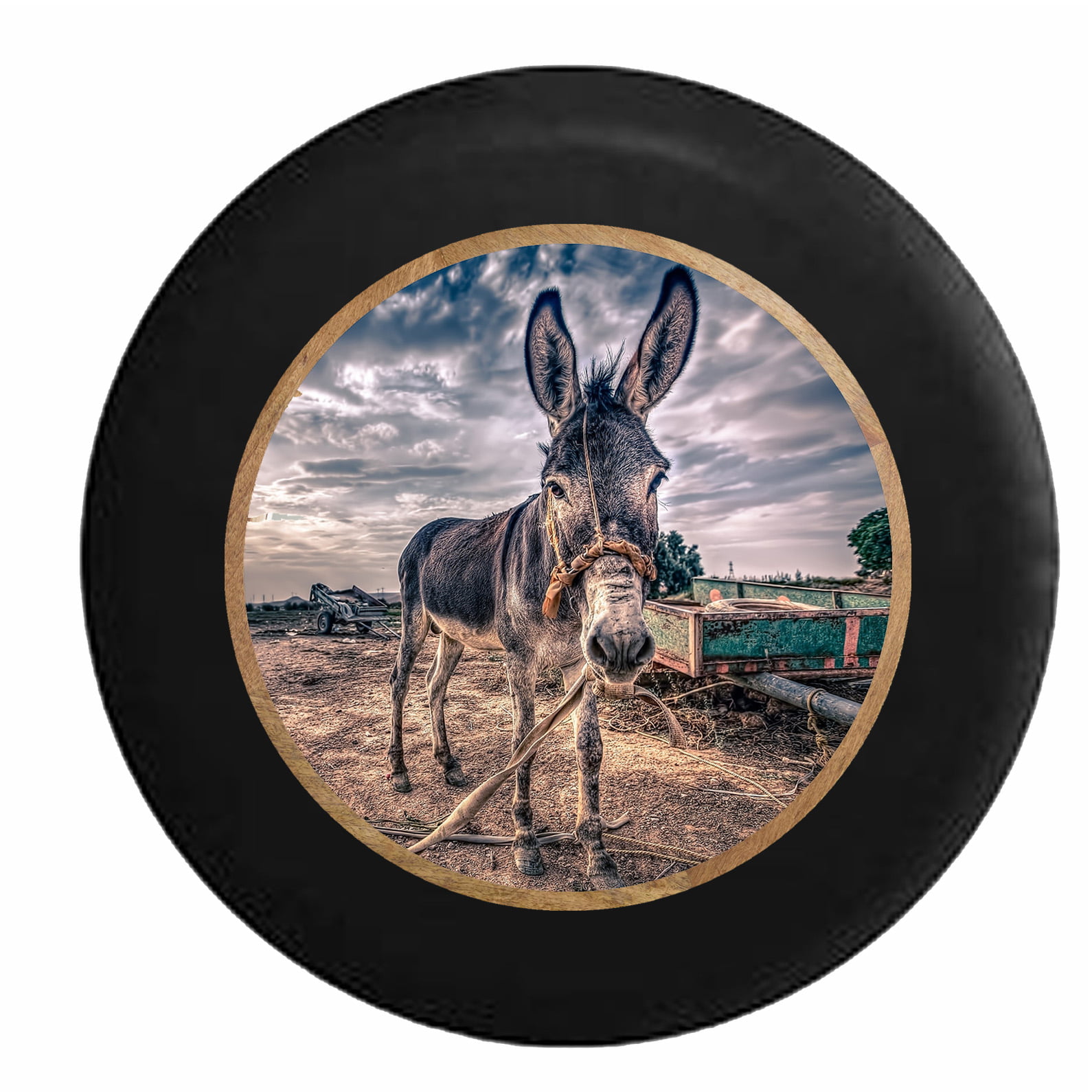 Donkey Mule in the Pasture Beautiful Country Jeep RV Camper Spare Tire  Cover Black 27.5 in