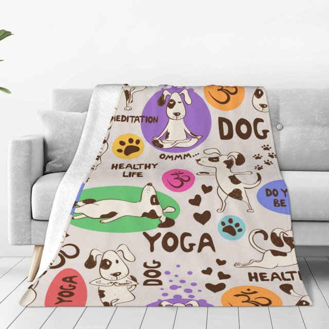 Fotbe Dog Doing Yoga Manta de Franela Acolchonada con Estampado, Súper Suave y Esponjosa, Extra Grande para Sofá, Cama, Uso Todo el Año-40"x30"