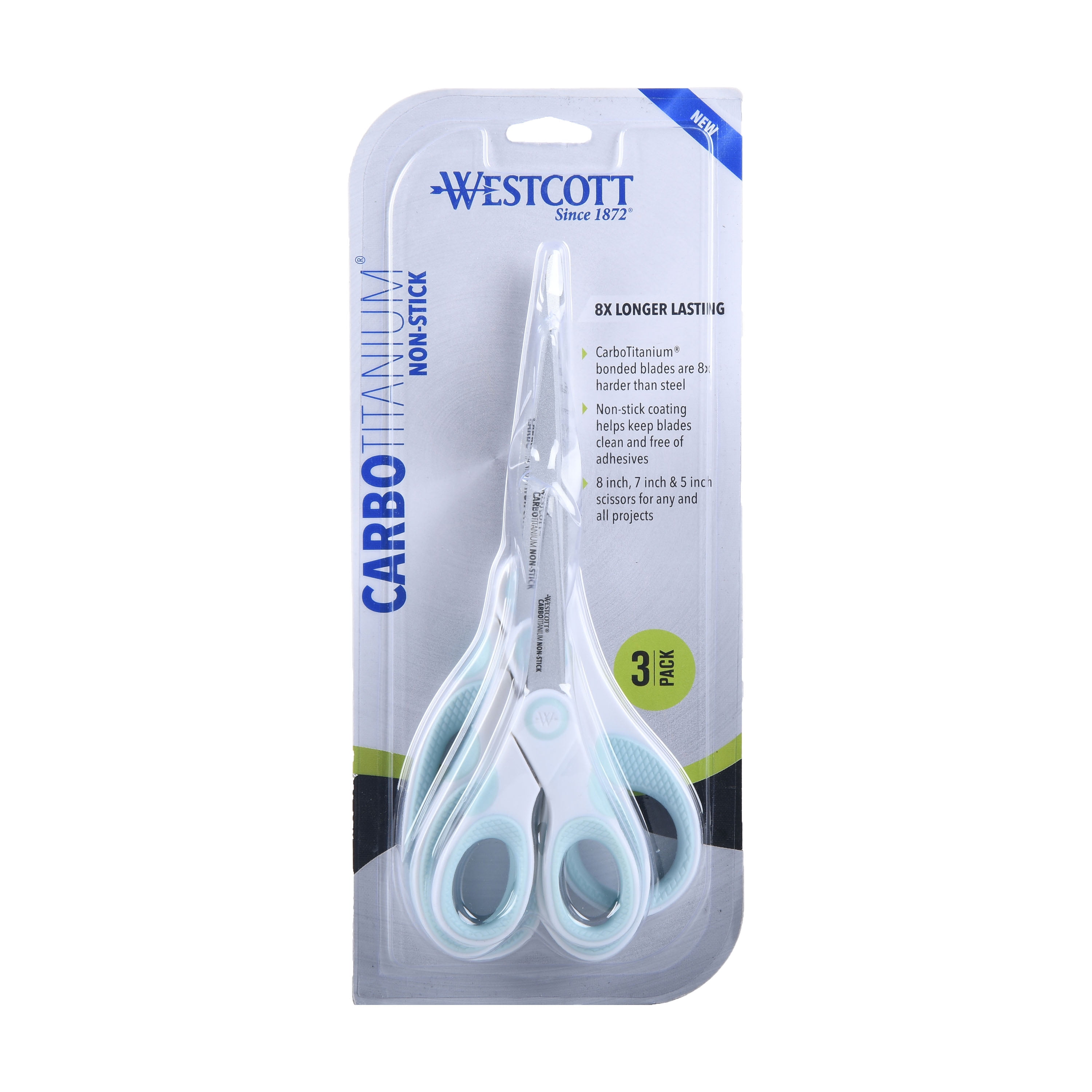 Westcott® CarboTitanium Bonded Scissors, 9 Long, 4.5 Cut Length,  White/Green Bent Handle