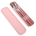 thumbnail image 2 of 3 Pcs 304 Stainless Steel Tableware Set Portable Chopsticks Spoon Fork Set Outdoor Camping Cutlery Set Travel Dinnerware with Case for Adults (Pink), 2 of 8