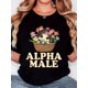 thumbnail image 1 of Women'S T-Shirt, "Kitty ALPHA MALE in a Flower Basket" Print, Retro Minimalist Fashion, Crew Neck, Casual Comfort, Sports Short Sleeve T-Shirt, 1 of 7