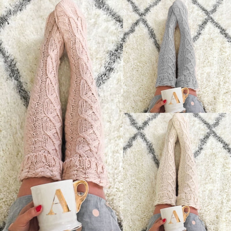 Womens Winter Cable Knit Over Knee Long Boot Thigh-High Warm Socks Leggings 