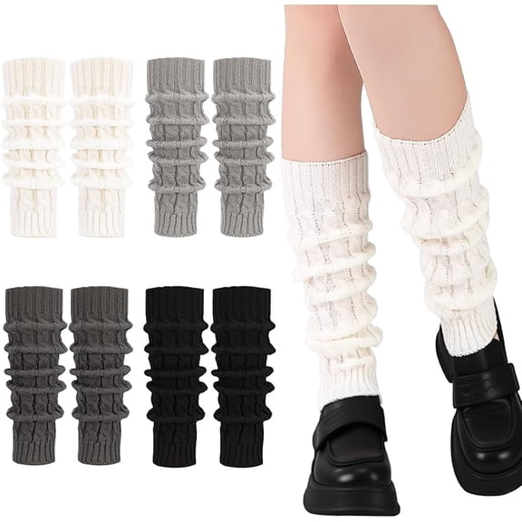 4 Pairs Crochet Leg Warmers for Women Cable Knit Leg Warmers Y2K Cute Legwarmers 80s Extra Soft Knitted Long Boot Socks for Women Lady Girls Dance Yoga Ballet Y2K Party