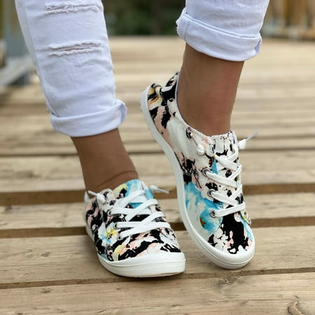 

Lhked Womens Fashion Printing Round-Toe Flats Shoes Lightweight Soft Comfortable Casual Shoe