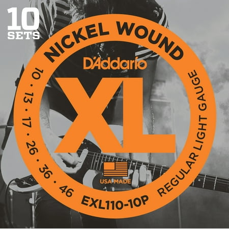 Pure Nickel Electric Strings - D'Addario EXL110-10P Nickel Wound Electric Guitar Strings, Regular Light, 10-46, 10 Sets