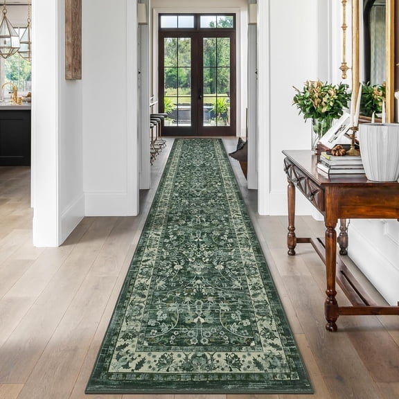 MJIAexp 2'x10' Boho Floral Kitchen Runner Rug Machine Washable Runner Rug Non-Slip Rubber back Hallway Runner Laundry Rug Throw Carpet for Living Room Bedroom Dining Room Entryway Kitchen Green