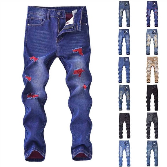 BiZtdJrK Kids Ripped Jeans Solid Color Distressed Destroyed Denim Pants Slim Fit Straight Leg Jean Trousers with Pockets Black