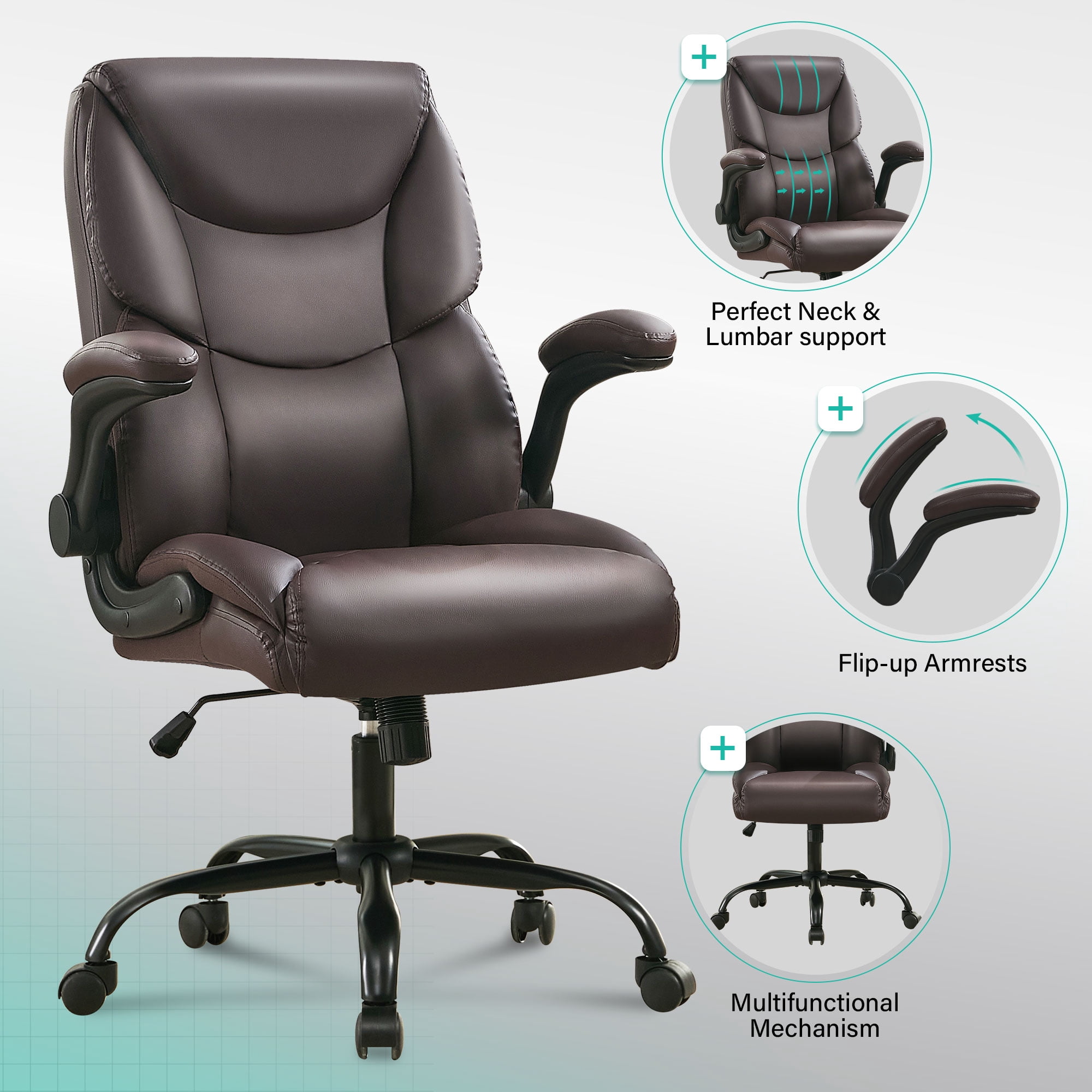 JONPONY Big and Tall Office Chair Wide Seat Ergonomic Computer Desk Chair High Back Executive Leather Chair Adjustable Task Chair Lumbar Back Support 8 Hours Heavy Duty Design,Dark Brown
