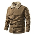 thumbnail image 2 of Lilgiuy Men Casual Solid Corduroy Plus Fleece Thickening Turndown Long Sleeve Button Jacket With Pockets Brown（） Fall Fashion for 2022 Spring Winter, 2 of 5