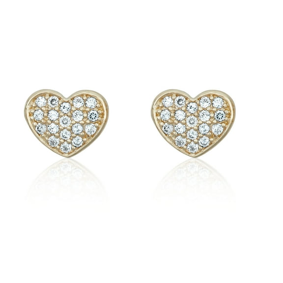 AVORA 14K Yellow Gold Simulated Diamond CZ Petite Heart Stud Earrings