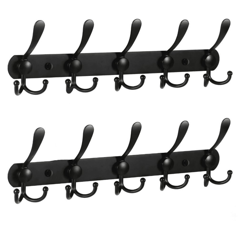 2pcs Coat Rack and Hat Hooks 5 Triple Coat Hooks Wall Mount