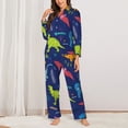 thumbnail image 2 of Fuzoiu Dinosaurs Print Women's Long-Sleeved Pajama,Lounge Button Down Nightwear,Womens Notch Collar Pajama Set-X-Large, 2 of 7