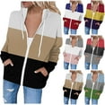 thumbnail image 3 of CZHJS Zip up Lightweight Jacket Women's Leopard Color Block Fall Fashion Loose Long Sleeve Outwear Spring Hooded Sweatshirt Casual Trendy Track Jacket with Pockets Watermelon Red XXXL Shirts, 3 of 5