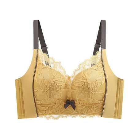 Gnurob Women s Lace Minimizer Bra Plus Size Wirefree Wireless Bralettes Hide Back Fat Bralette No Underwire Underwear Thin Bras Clearance Deals  02-Yellow 38/85C