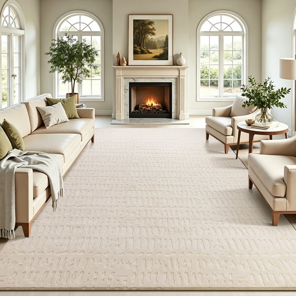 8'x10' Area Rug, Yamaziot Soft Washable Living Room Rugs, Modern Bedroom Accent Rug Decor Carpet, 3D Texture Solid Beige