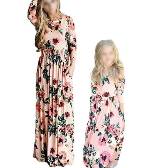 Niuer Mommy and Me Dresses Casual Floral Family Outfits Summer Matching Flower Maxi Long Dress Sundress